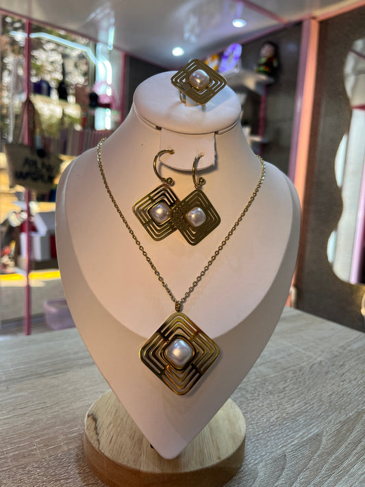 Ensemble Perle Chic – Collier, Boucles & Bague